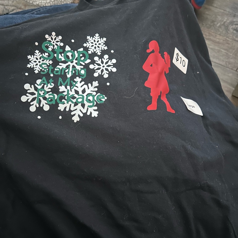 Gildan Black Tee with Red and Green Print